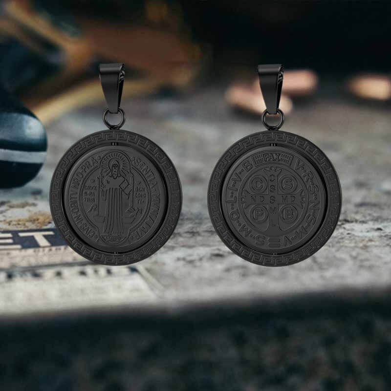 St. Benedict Double-Sided Rotating Stainless Steel Amulet Pendant