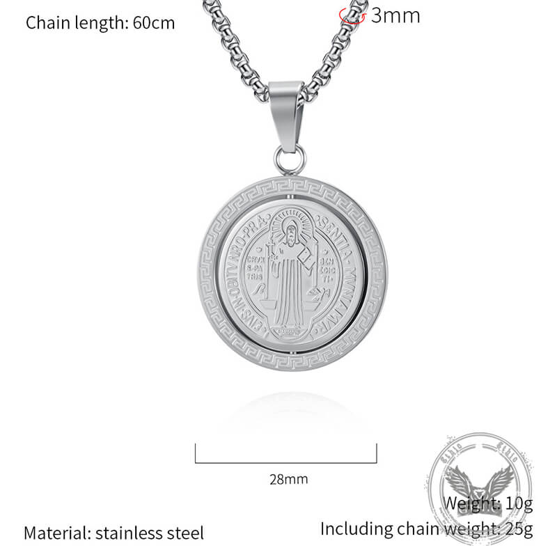 St. Benedict Double-Sided Rotating Stainless Steel Amulet Pendant