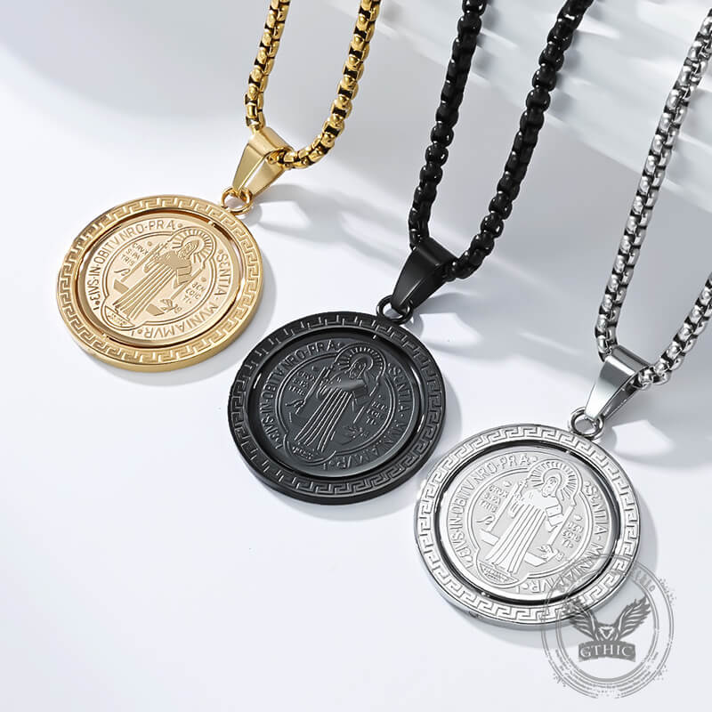 St. Benedict Double-Sided Rotating Stainless Steel Amulet Pendant | Gthic.com