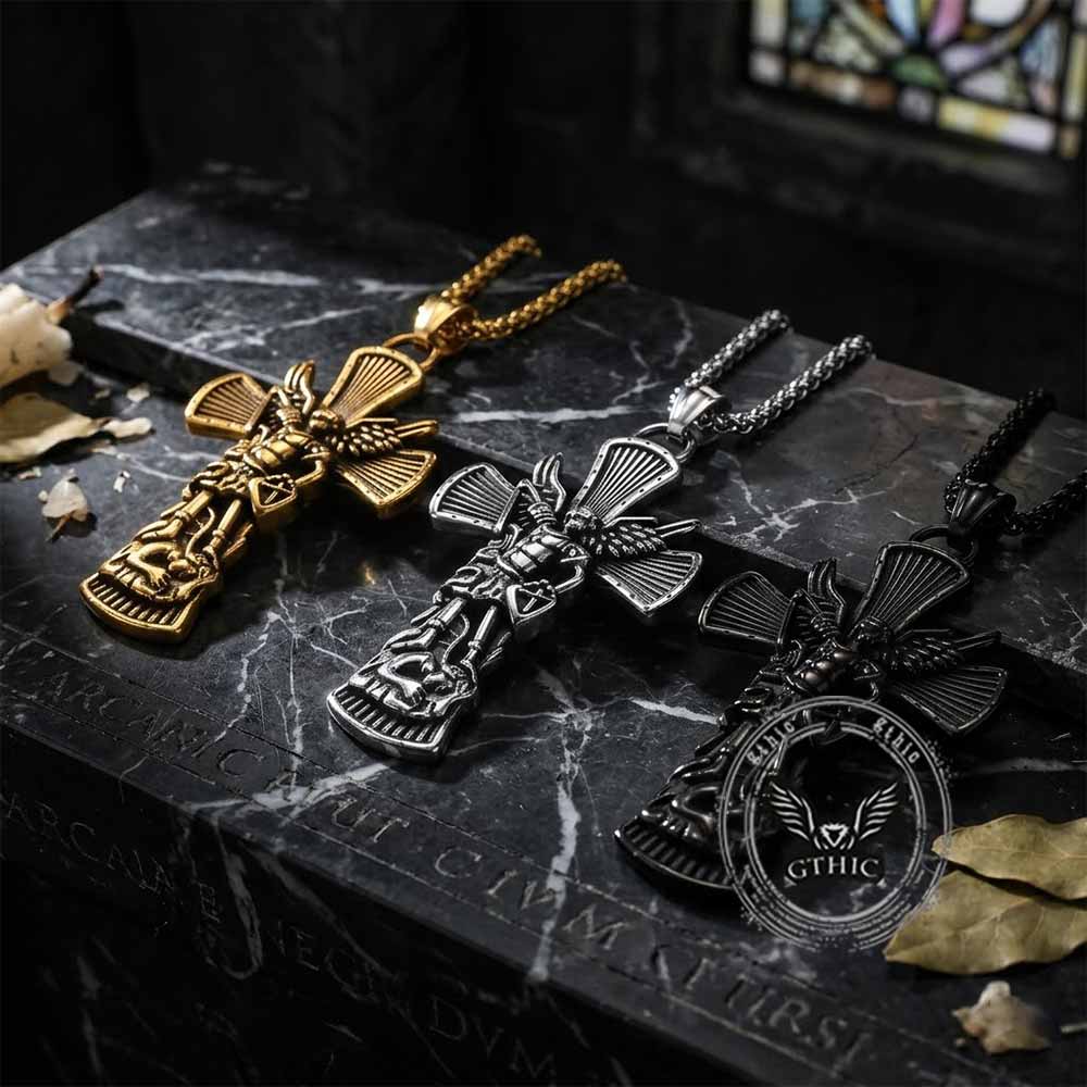 St. Michael Archangel Stainless Steel Cross Pendant | Gthic.com