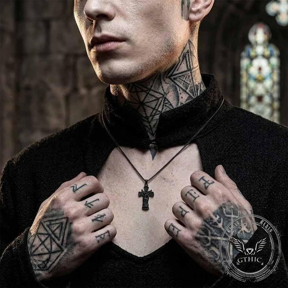 St. Michael Archangel Stainless Steel Cross Pendant | Gthic.com