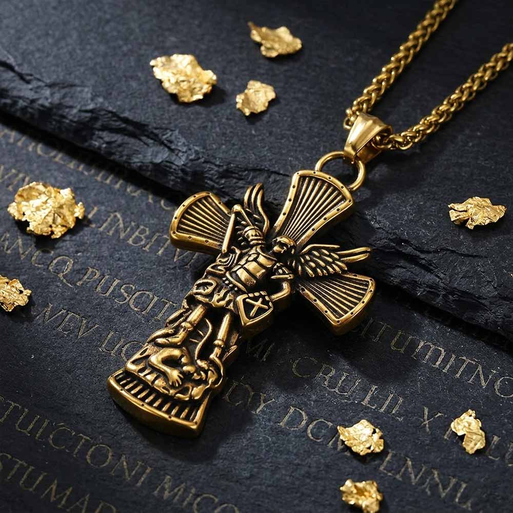 St. Michael Archangel Stainless Steel Cross Pendant