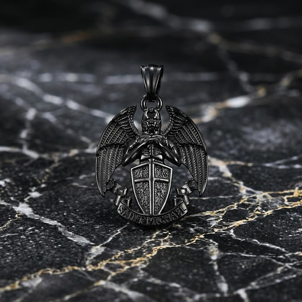 St. Michael Cross Shield Stainless Steel Pendant