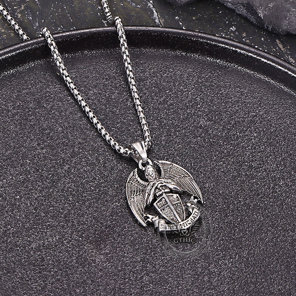 St. Michael Cross Shield Stainless Steel Pendant