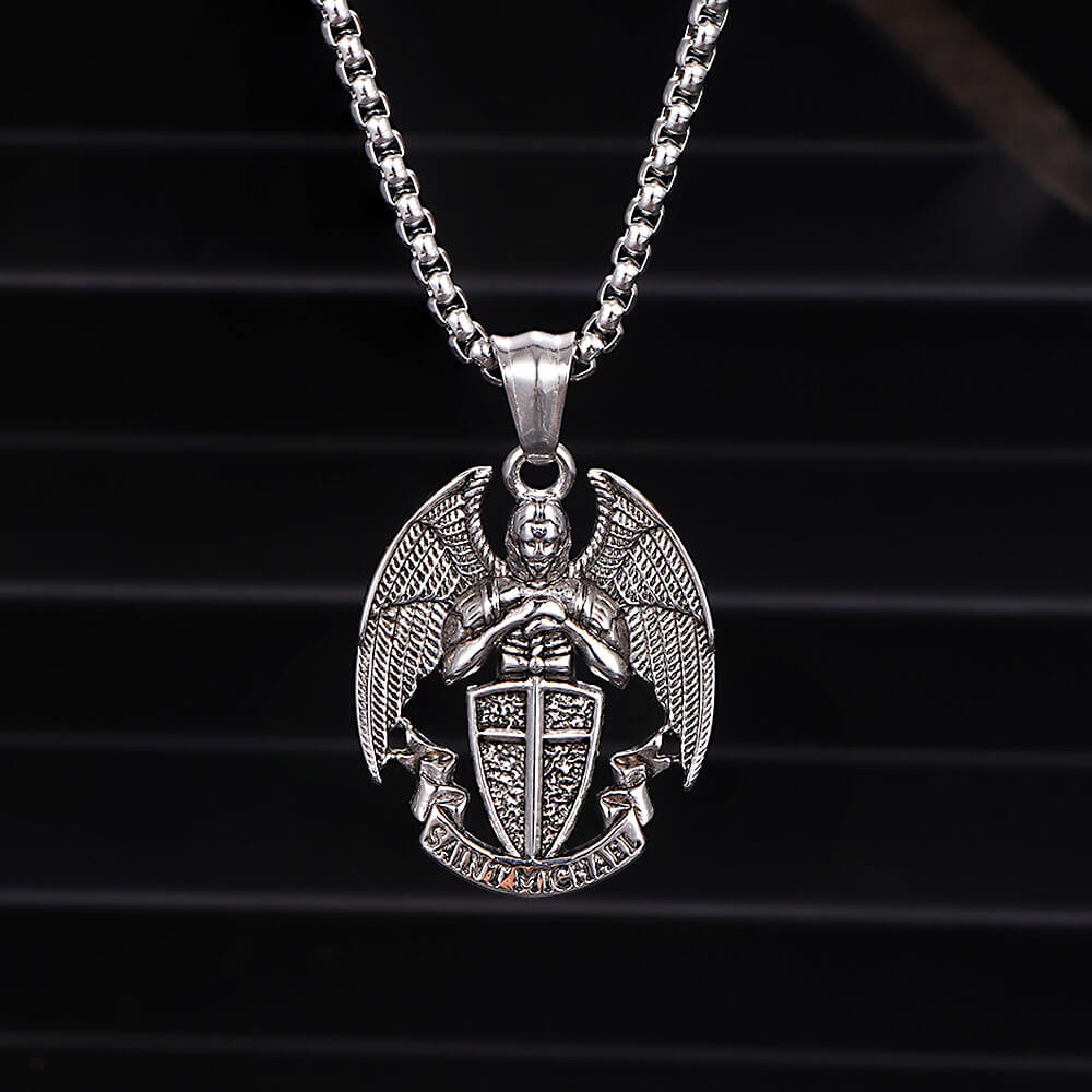 St. Michael Cross Shield Stainless Steel Pendant | Gthic.com