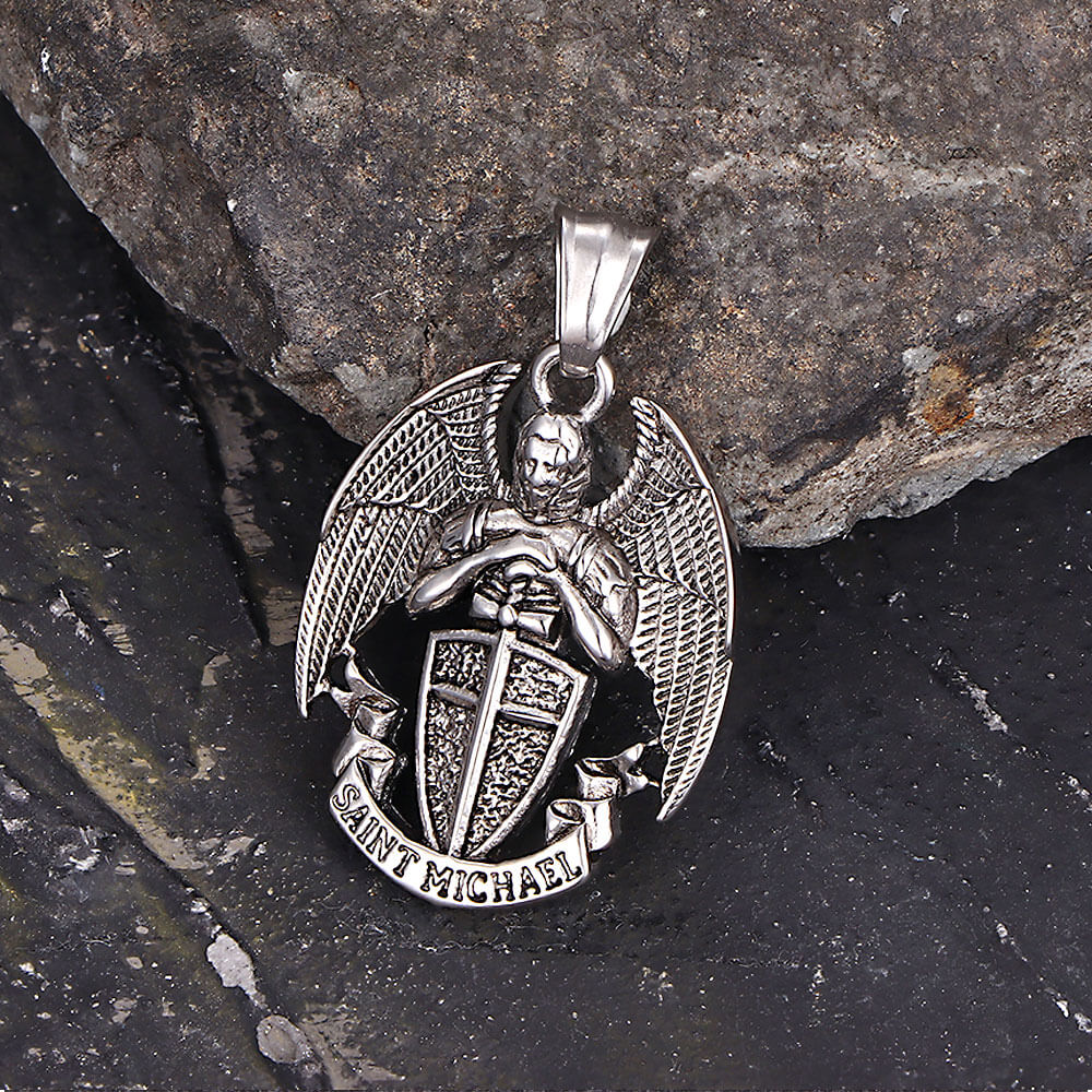 St. Michael Cross Shield Stainless Steel Pendant