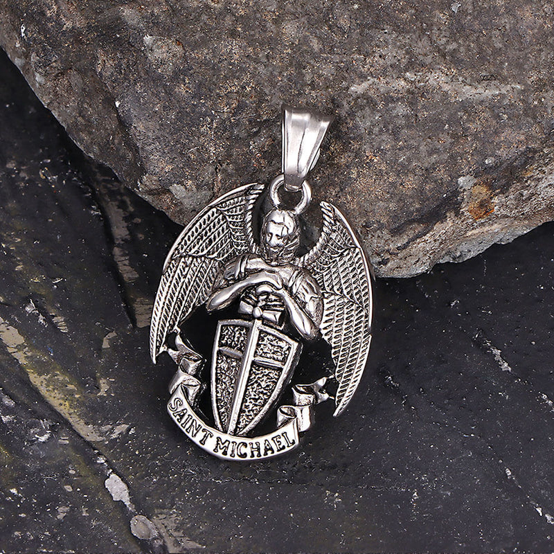 St. Michael Cross Shield Stainless Steel Pendant