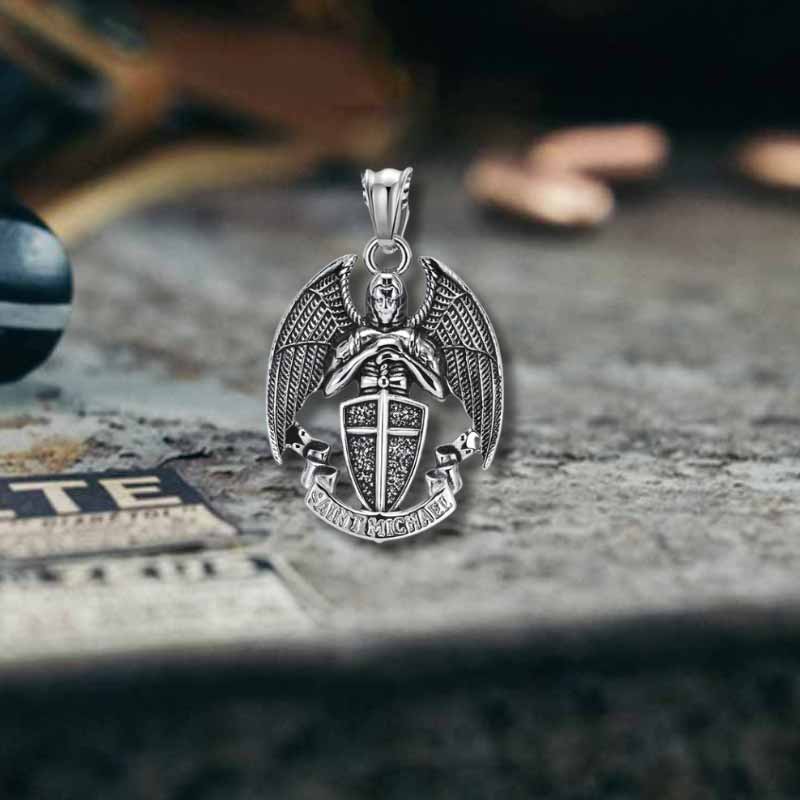 St. Michael Cross Shield Stainless Steel Pendant