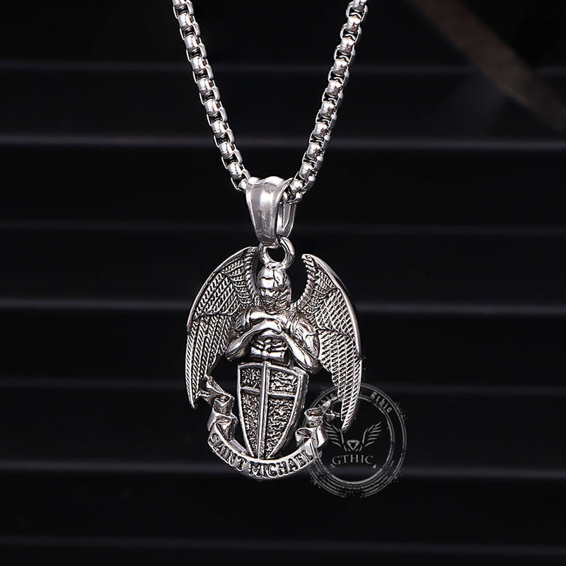 St. Michael Cross Shield Stainless Steel Pendant