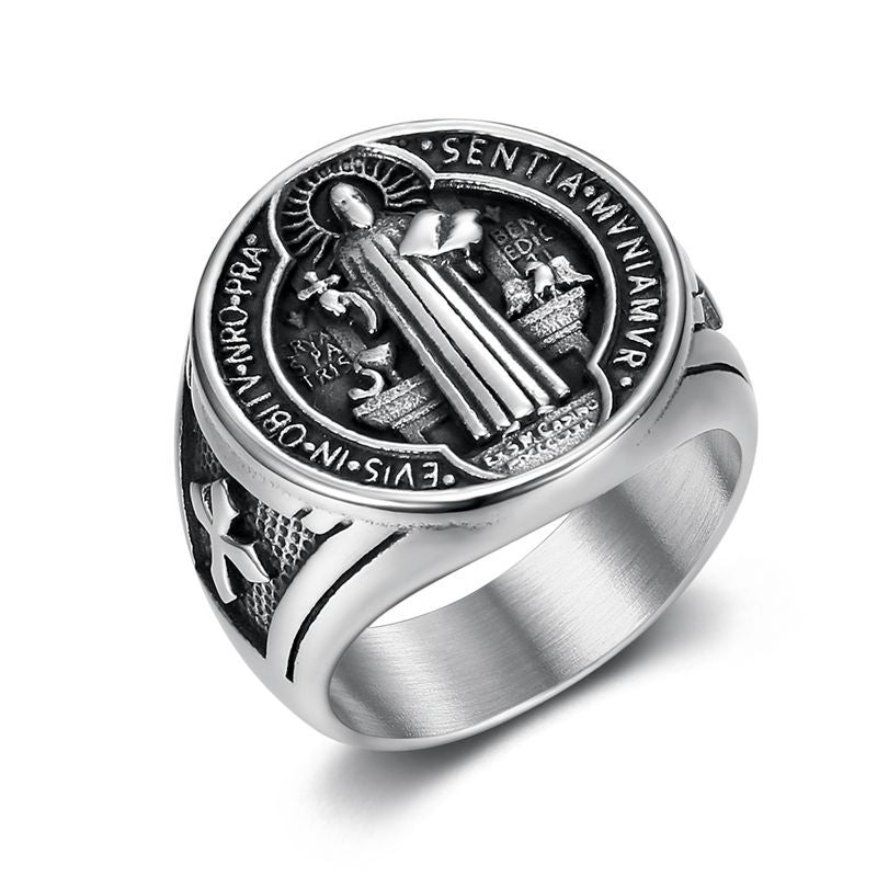 St. Benedict's Medal Exorcism Stainless Steel Ring | Gthic.com