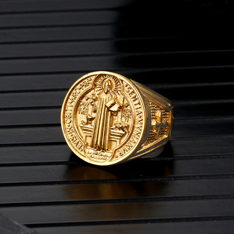 St. Benedict's Medal Exorcism Stainless Steel Ring | Gthic.com