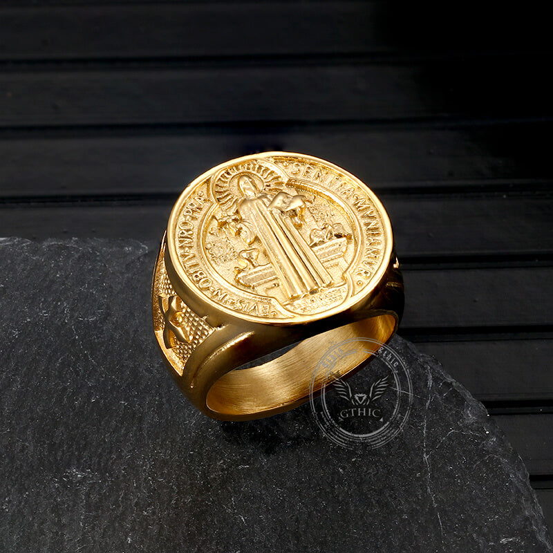 St. Benedict's Medal Exorcism Stainless Steel Ring | Gthic.com