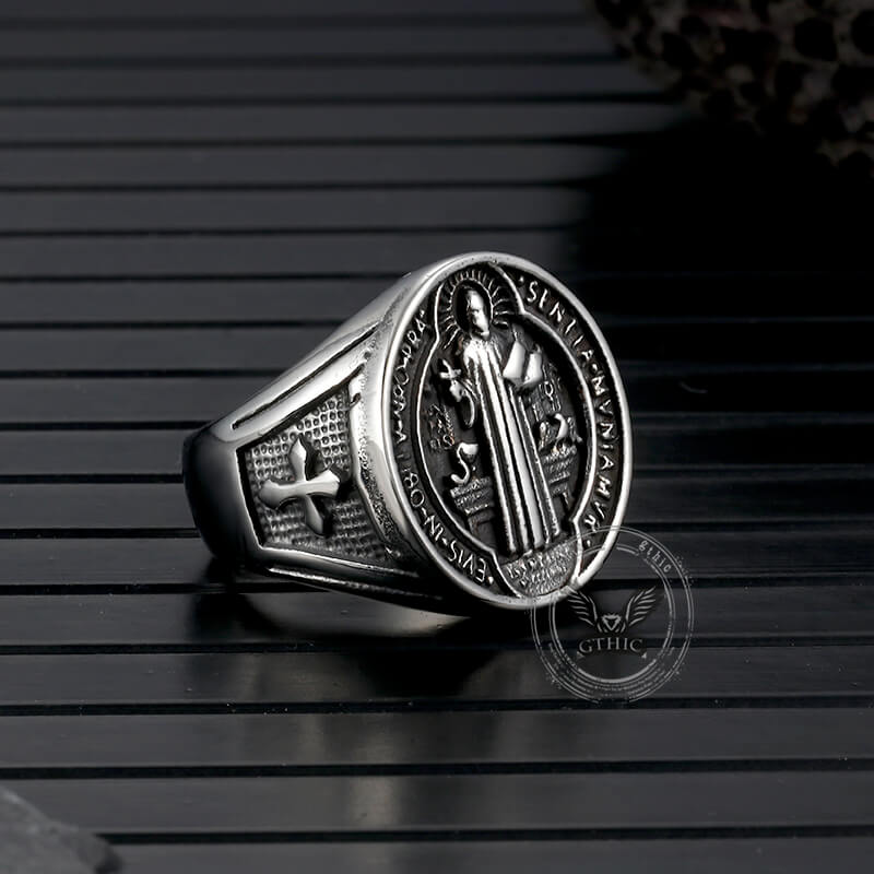 St. Benedict's Medal Exorcism Stainless Steel Ring | Gthic.com