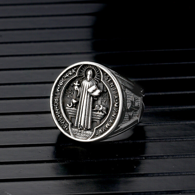 St. Benedict's Medal Exorcism Stainless Steel Ring | Gthic.com