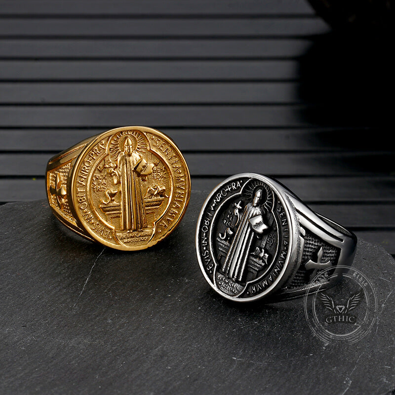 St. Benedict's Medal Exorcism Stainless Steel Ring | Gthic.com