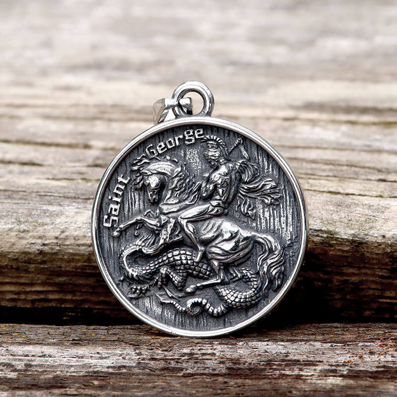 St. George and the Dragon Stainless Steel Christian Pendant | Gthic.com