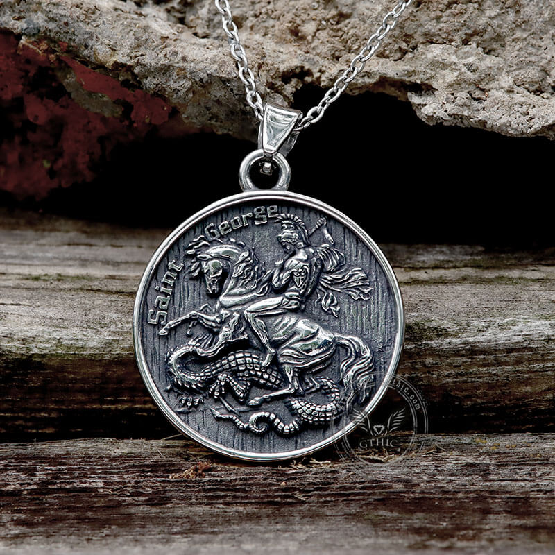 St. George and the Dragon Stainless Steel Christian Pendant | Gthic.com