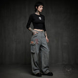 American Retro Striped Embroidered Baggy Jeans | Gthic.com