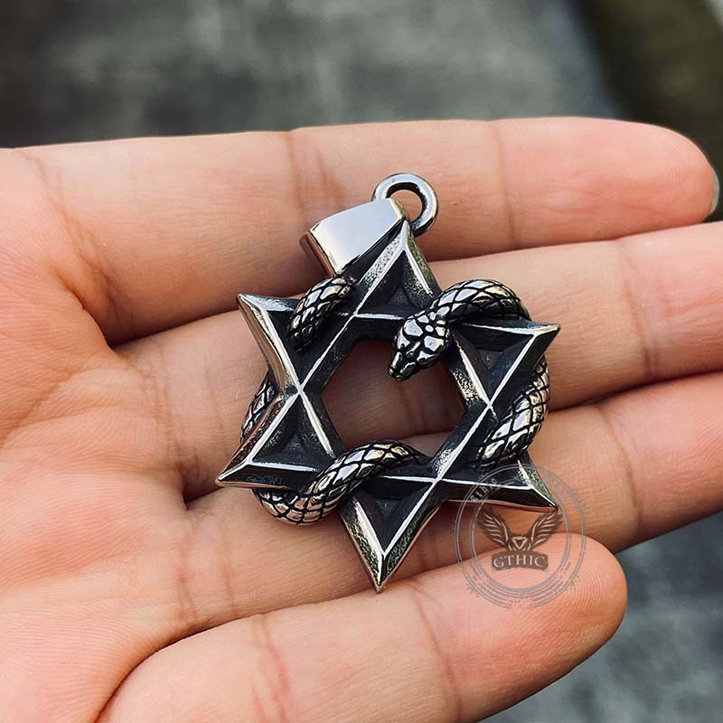 Star Of David Curled Snake Stainless Steel Pendant – GTHIC