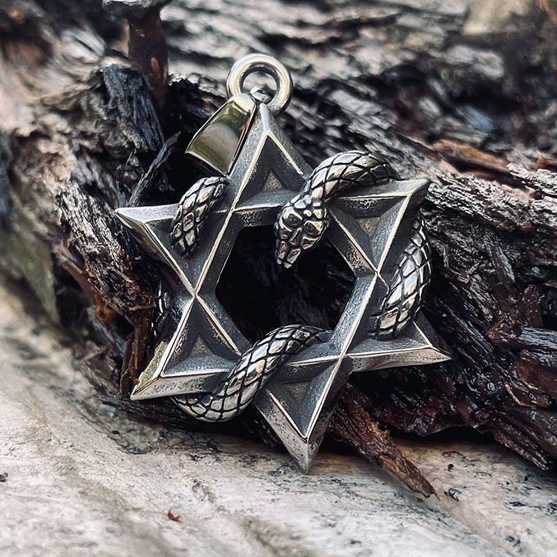 Star Of David Curled Snake Stainless Steel Pendant – GTHIC