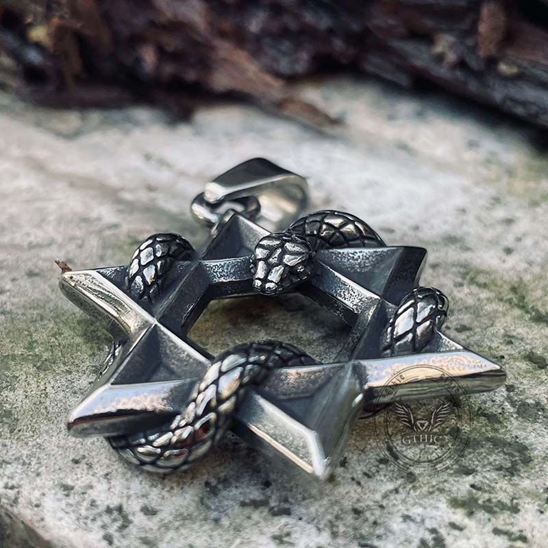 Star Of David Curled Snake Stainless Steel Pendant | Gthic.com