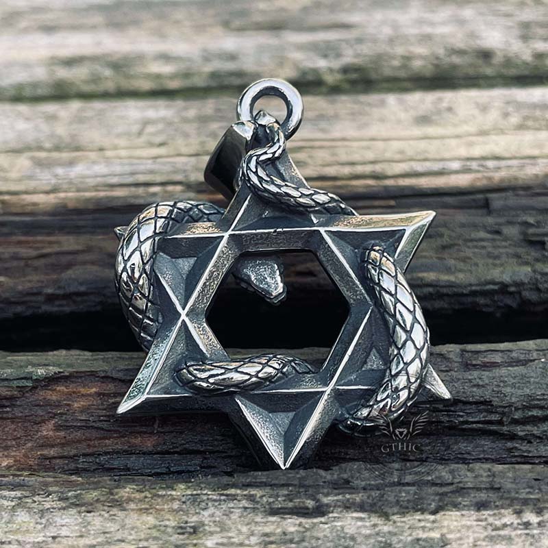 Star Of David Curled Snake Stainless Steel Pendant | Gthic.com