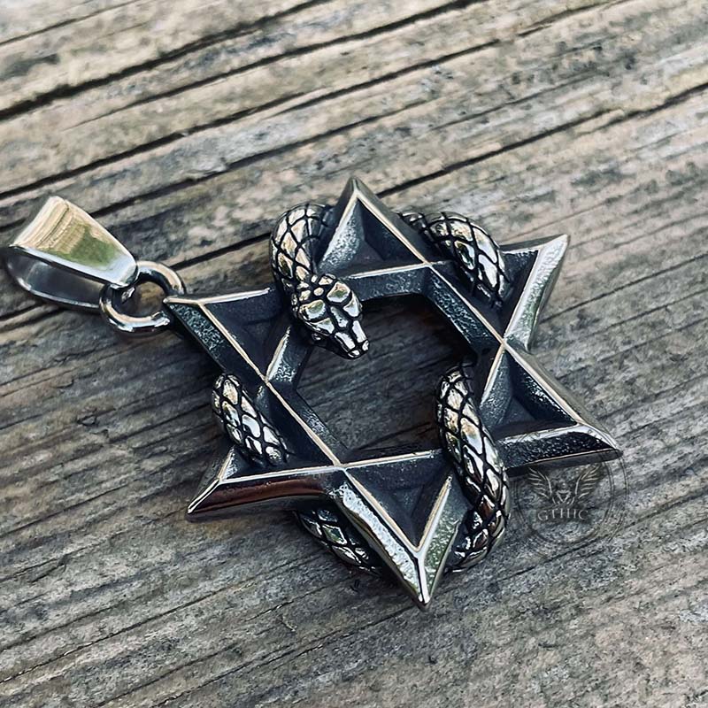 Star Of David Curled Snake Stainless Steel Pendant | Gthic.com
