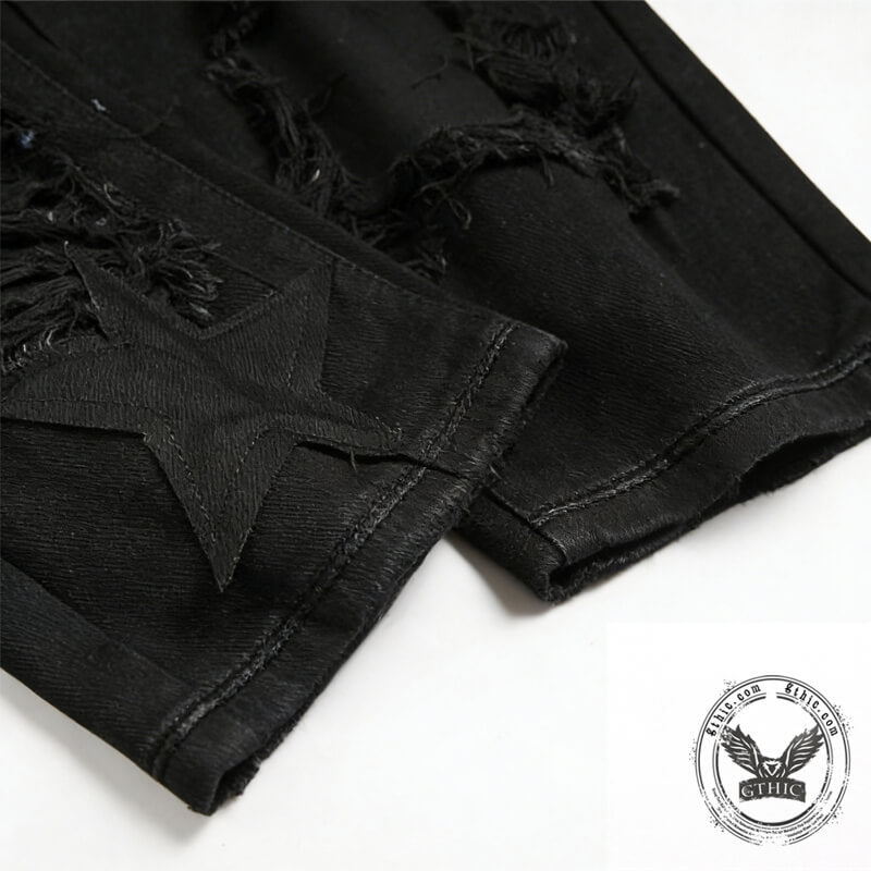 Star Patch Ripped Cotton Pants