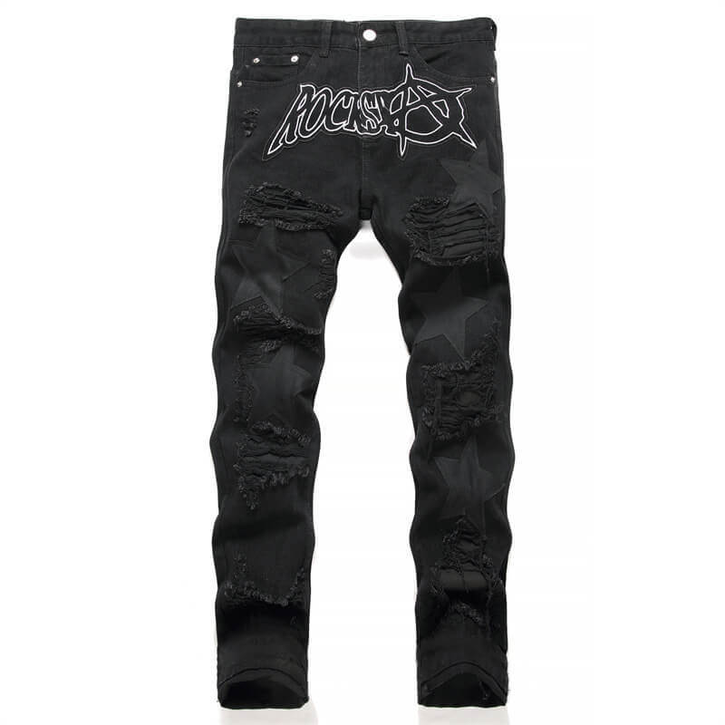 Star Patch Ripped Cotton Pants | Gthic.com