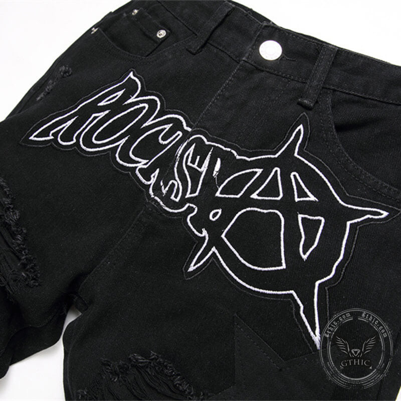 Star Patch Ripped Cotton Pants