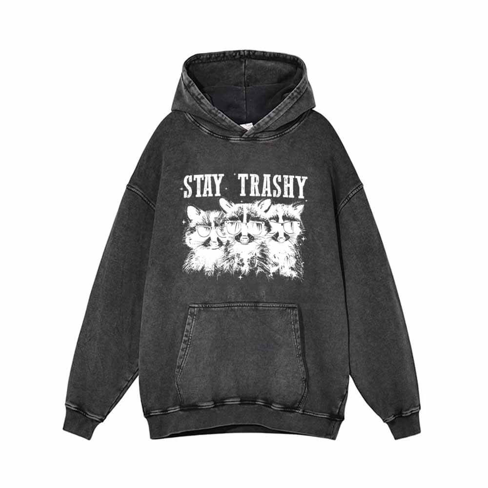 Stay Trashy Raccoon Vintage Washed Hoodie Sweatshirt | Gthic.com