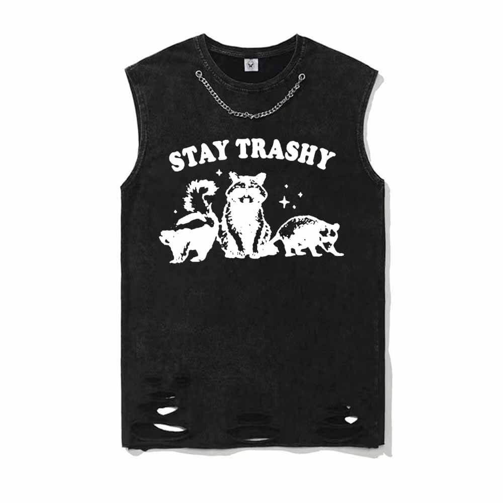 Stay Trashy Vintage Washed T-shirt Vest Top | Gthic.com