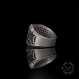 Steampunk Gear Black Gem Sterling Silver Ring