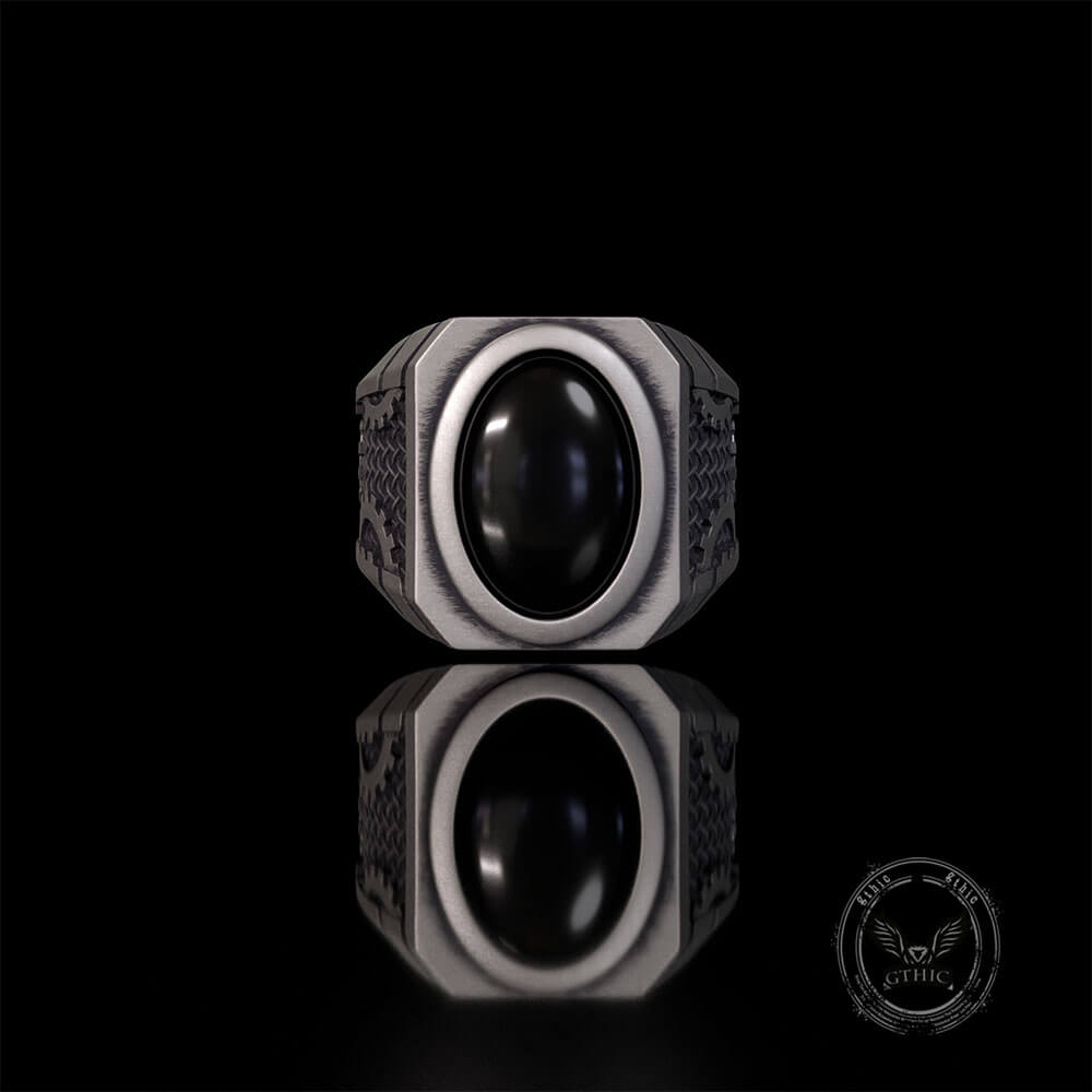Steampunk Gear Black Gem Sterling Silver Ring | Gthic.com