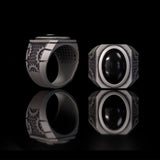 Steampunk Gear Black Gem Sterling Silver Ring | Gthic.com