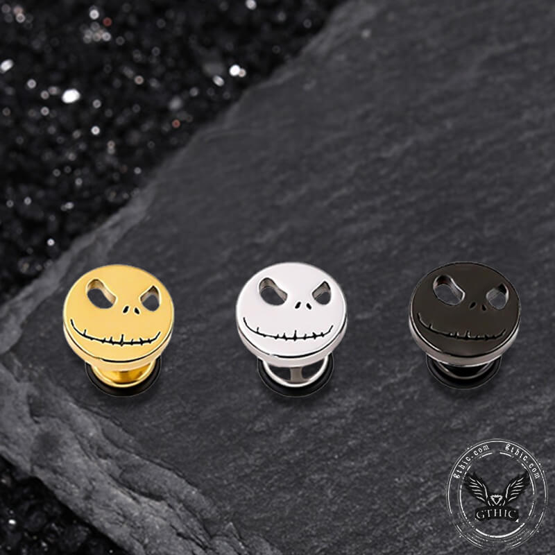 Stitched Smile Skull Stainless Steel Stud Earrings | Gthic.com