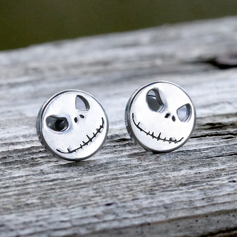 Stitched Smile Skull Stainless Steel Stud Earrings