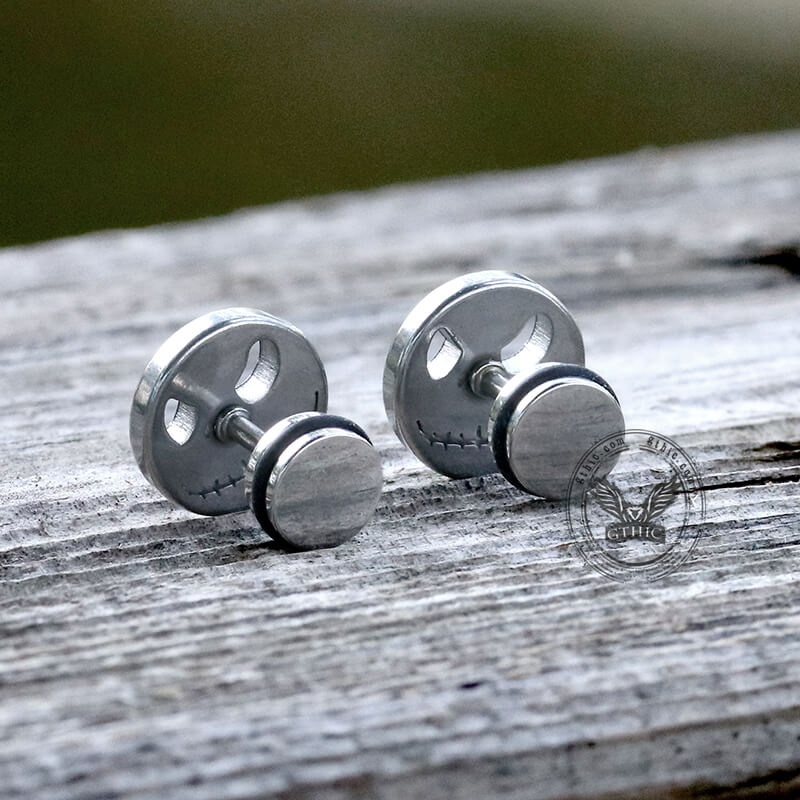 Stitched Smile Skull Stainless Steel Stud Earrings