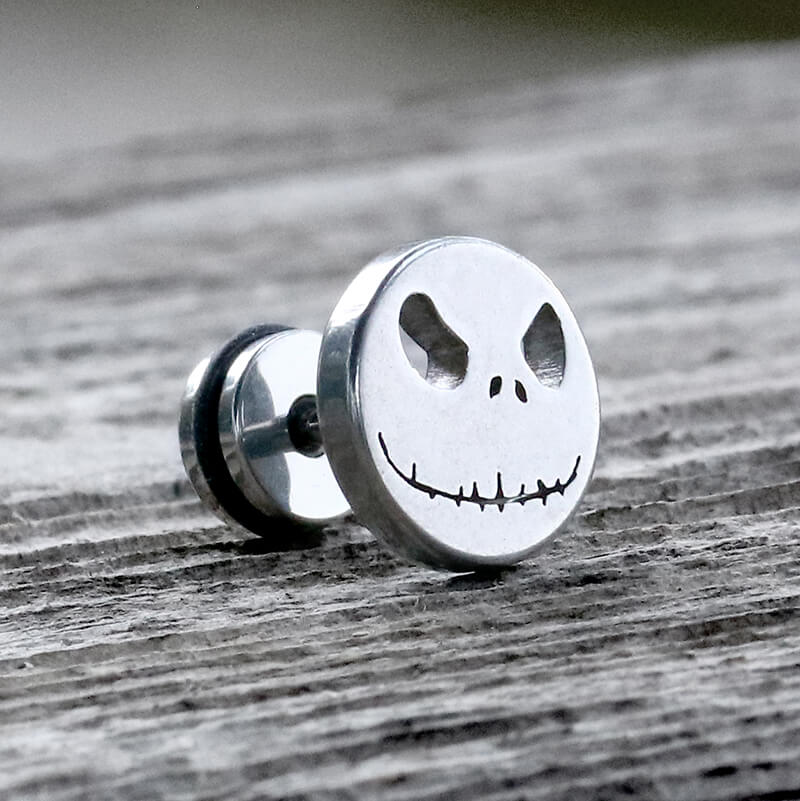 Stitched Smile Skull Stainless Steel Stud Earrings