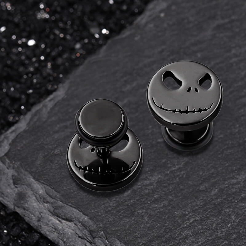 Stitched Smile Skull Stainless Steel Stud Earrings | Gthic.com