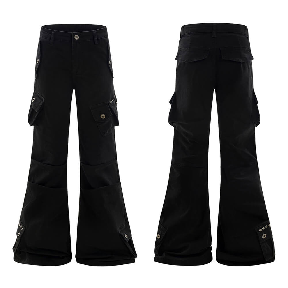 Street-Style Punk Leather Patchwork Flared Pants | Gthic.com