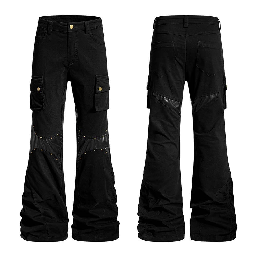 Street-Style Punk Leather Patchwork Flared Pants | Gthic.com