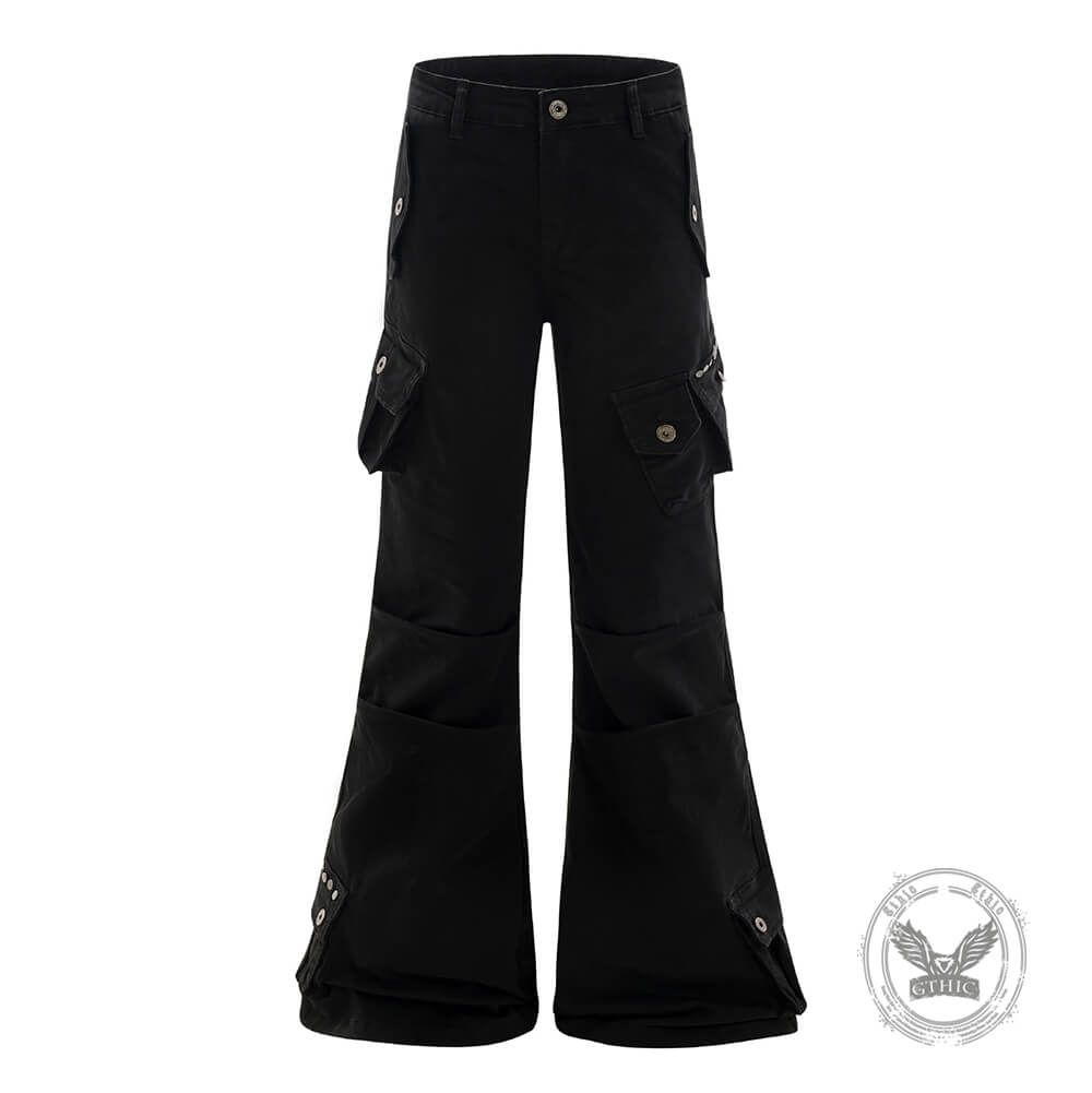 Street-Style Punk Leather Patchwork Flared Pants | Gthic.com