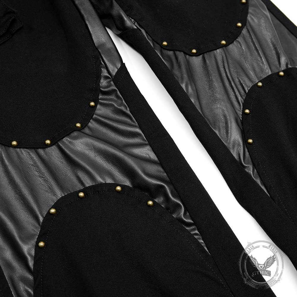 Street-Style Punk Leather Patchwork Flared Pants