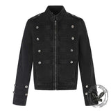 Street Button Design Patchwork Denim Biker Jacket
