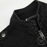 Street Button Design Patchwork Denim Biker Jacket