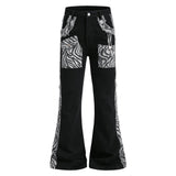 Pantaloni punk da uomo in cotone con stampa teschio patch