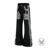 Pantaloni punk da uomo in cotone con stampa teschio patch