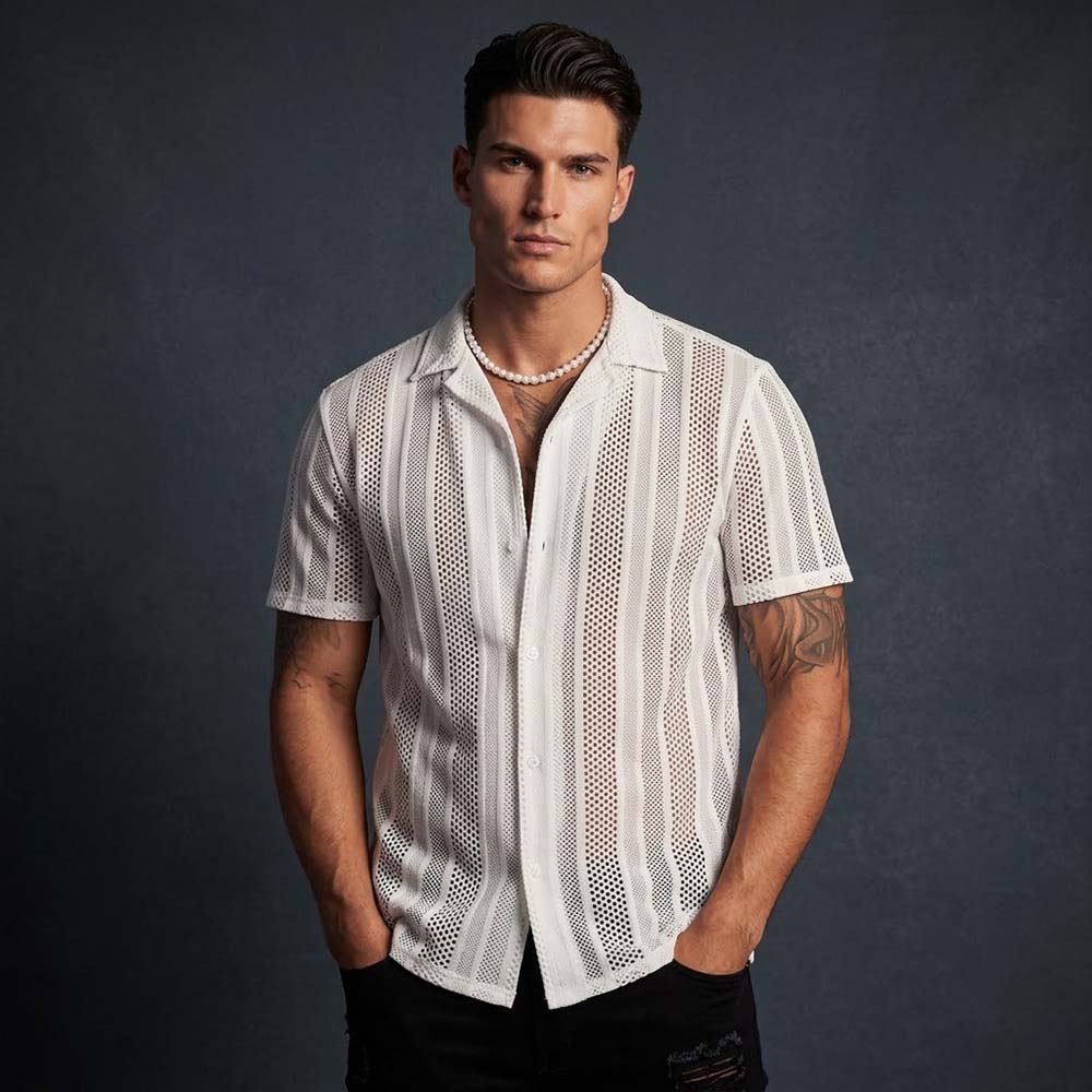 Street Casual Hollow Out Knit Short Sleeve Shirt | Gthic.com