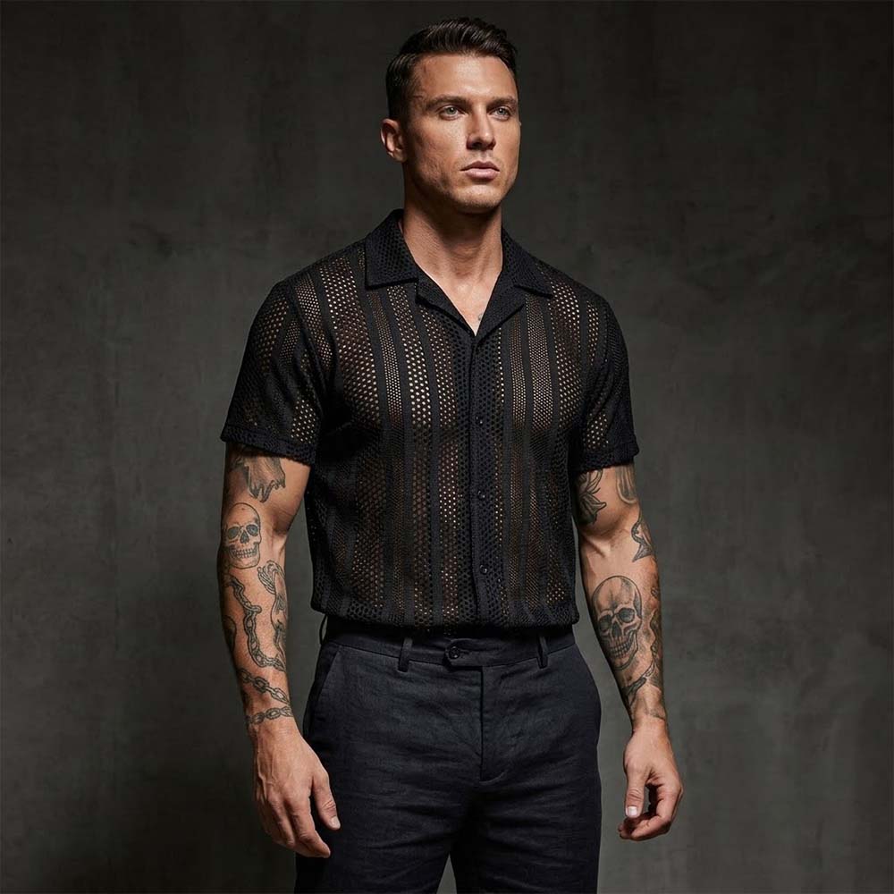 Street Casual Hollow Out Knit Short Sleeve Shirt | Gthic.com